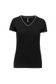 Dames T-shirt V Hals Kariban K394 BLACK-LIGHT GREY-WHITE